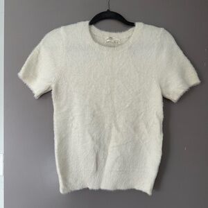 By Anthropologie White Crew Neck Baby-Tee Style Eyelash Sweater